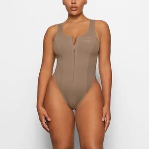 SKIMS Sport Brown Zip-Front One Piece Swimsuit